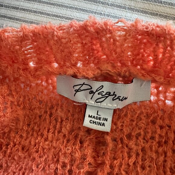 Papermoon Striped Lightweight Knit Sweater – Coral & Cream – Size L - Picture 3 of 6